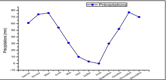 Figure III.4: Courbe de la variabilité moyenne mensuelle des précipitations pour la  l’année  2016.