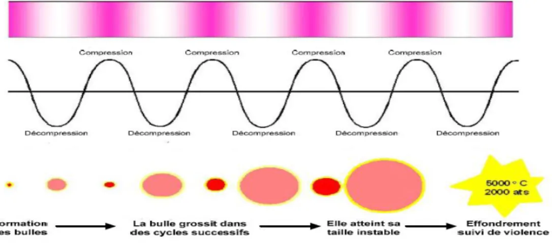 Figure 10 : Schéma démonstratif de la cavitation ultrasonore 