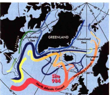Figure 1. Map of the North Atlantic showing OOP Site 984 (61 oN, 25°W, 1,648 m).