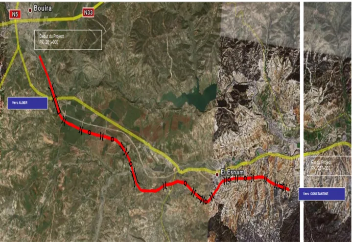 Figure 1 : Tronçon Bouira-Al-Adjiba de l’autoroute est-ouest (ADA, 2009). 