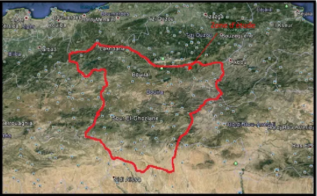 Figure n°09: Image satellitaire de la wilaya de  Bouira extraite à partir de Google  Earth
