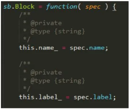 Figure 7: Javascript Block Object with Label Attribute  The difference between the two is whether or not the Block object in our system  internally has a label that matches the label it displays when it is drawn in the view