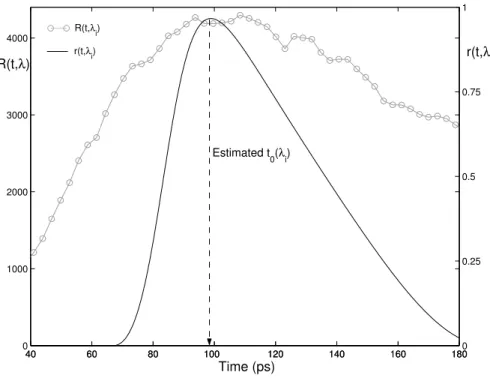 Fig. 6. Determination of t 0 (λ) for a TRS measurement at λ = 910nm