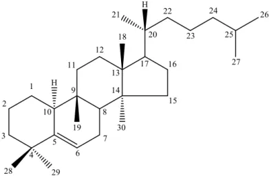 Figure 1. Principal structure of cucurbitacins (19-(10→9β)-abeo-10α-lanost-5-ene). 