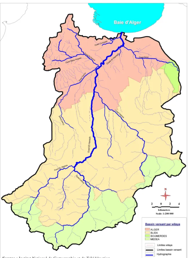 Figure 2 : Réseau hydrographique du Bassin versant Oued El Harrach Source : Institut National de Cartographie et de Télédétection 