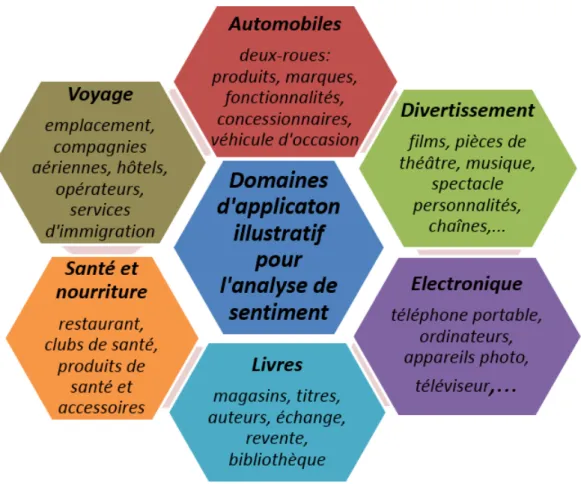 Figure 2.6 – Domaines d’application illustratifs de l’analyse des sentiments.