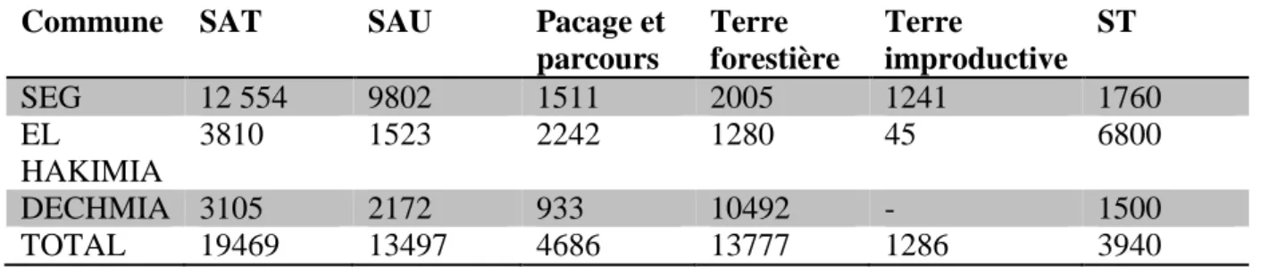 Tableau 07 : superficie agricole de la subdivision se résume comme suit : 