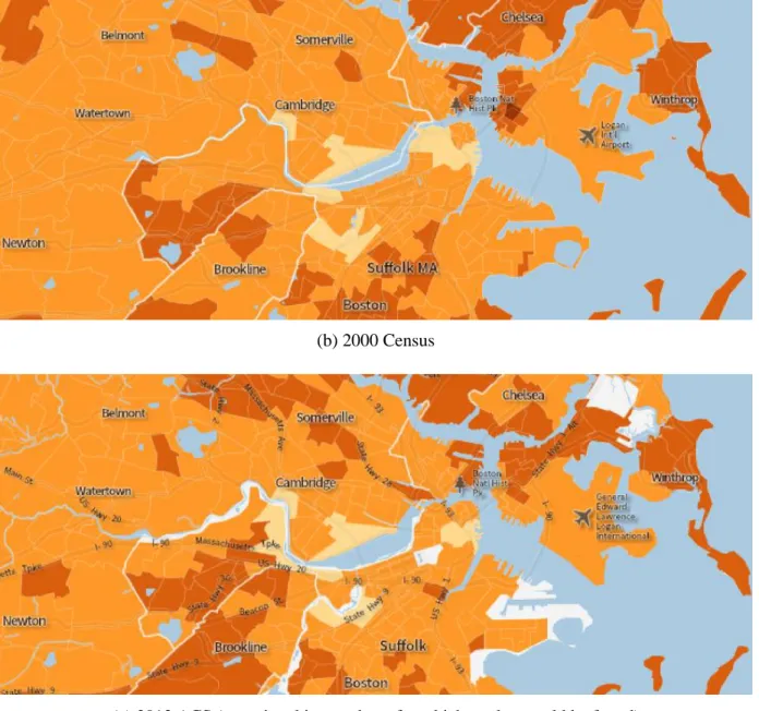 Figure 2.5: Historic average commute time to work shown at the destination (U.S. Census Bureau, 2016) 