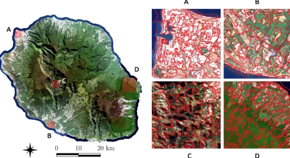Figure 4. Some details about the segmentation performed on the Reunion island.