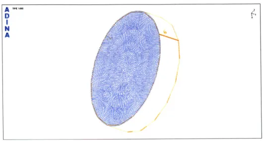 Figure  2-5:  Disc  created in  ADINA  as  a  face  of a  cylinder.  This  disc  with  a  diameter of  5  mm  consists  of  8776  triangular  panels