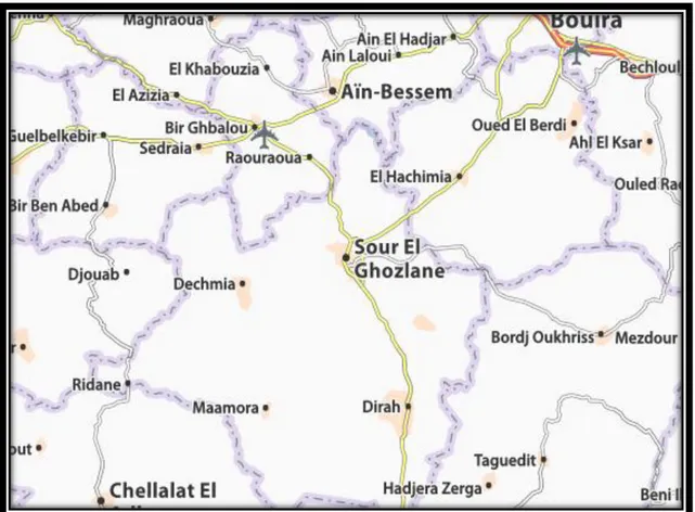 Figure 4 : Carte géographique de la région de  Sour el Ghozlane (MICHELIN,2017) 