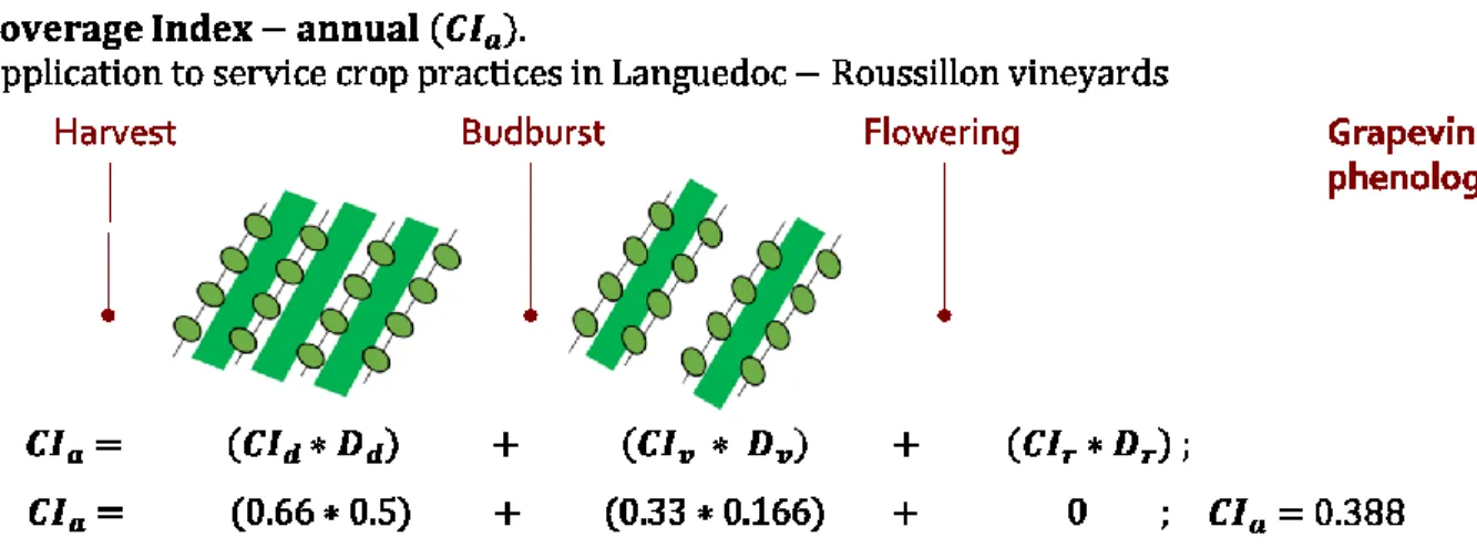 Figure  5.  Example  of  Coverage  Index  calculation  for  service  plant  management  in  Languedoc  Roussillon  vineyards