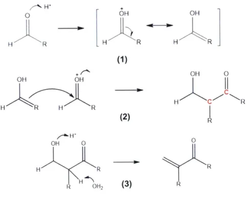 Figure 2-2.  Acid-catalyzed  mechanism  for  aldol condensation  of a  generic  carbonyl  compound.