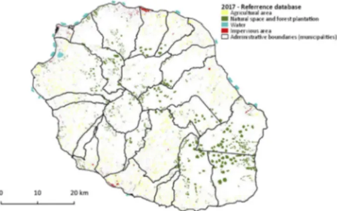 Fig. 1. Distribution of polygons in the ﬁrst level. Vector ﬁle in ESRI shape format available here: Dupuy, St ephane, 2019, “Reunion Island - 2017, reference spatial database”, https://doi.org/10.18167/DVN1/TOARDN, CIRAD Dataverse, V3.