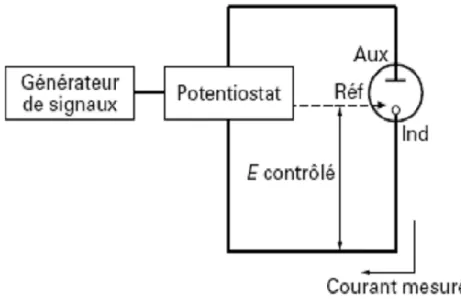 Figure III-1-8: Dispositif expérimental pour les mesures a potentiel contrôlé [61]. 