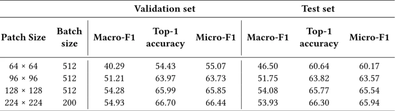 Table 2 Performances of the ResNet18 on the validation and test sets for different input sizes (patch size)