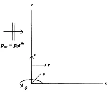 Figure 4 - Cylindrical  coordinate system, shown with incoming wave  and without scatterer  geometry.