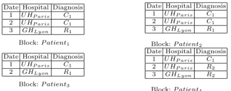Fig. 3. Block partition of the database according to D R ={Patient}