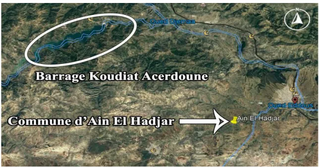 Figure 4 : Emplacement du barrage par rapport à la commune d'Ain El Hadjar 