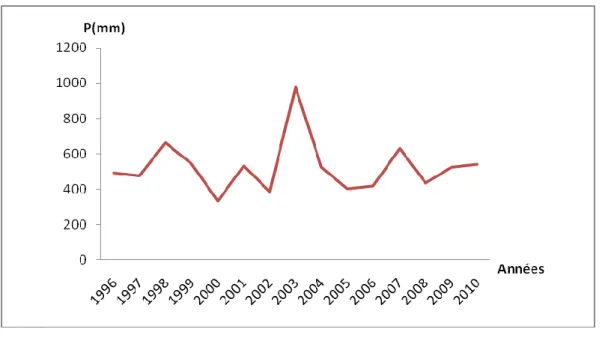 Figure 09 : Moyennes annuelles des précipitations (1996-2010). 