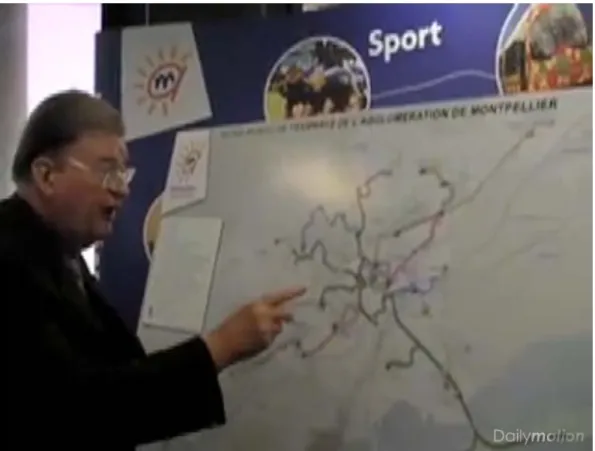 Figure 3: G. Frêche, former Président of Montpellier Agglomeration, presenting  the project of extension of tramway network until 2020, January 26, 2009  (Source: La Gazette de Montpellier,  