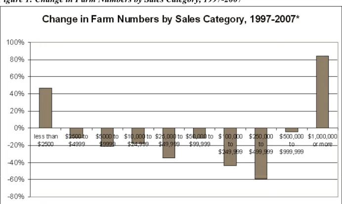 Figure 1: Change in Farm Numbers by Sales Category, 1997-2007* 