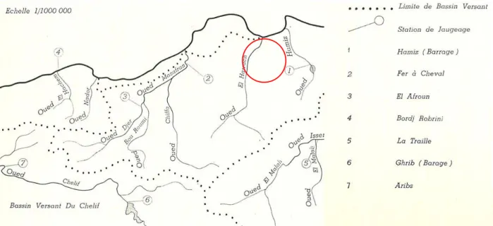 Figure III.5 : Carte des bassins versants et stations de jaugeage [1]. 