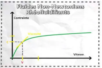 Figure 9 : Variation de la contrainte en fonction de la variation de vitesse ( Fluide non- non-newtonien) (SOURDELET, 2018)
