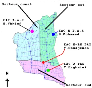 Figure 3. Situation des EAC étudiées dans le périmètre Mitidja ouest tranche I. 