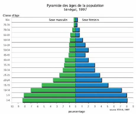 Figure 5 : Pyramide des âges de la population sénégalaise, 1997.