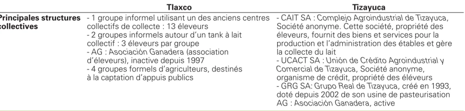 Tableau 2 . Les différentes structures collectives de Tlaxco et Tizayuca.