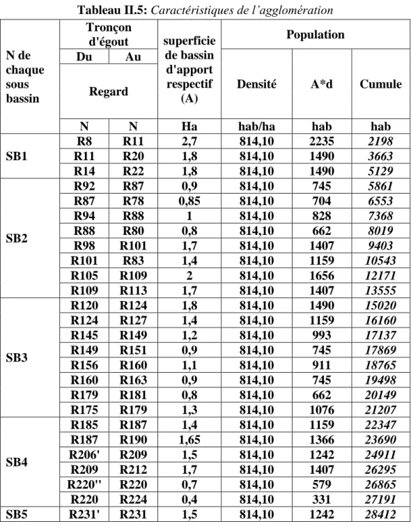 Tableau II.5: Caractéristiques de l’agglomération 