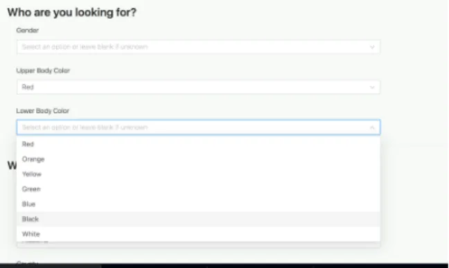Figure 4-3: Section of the creation page where the user inputs the identifying features of the suspect they are interested in