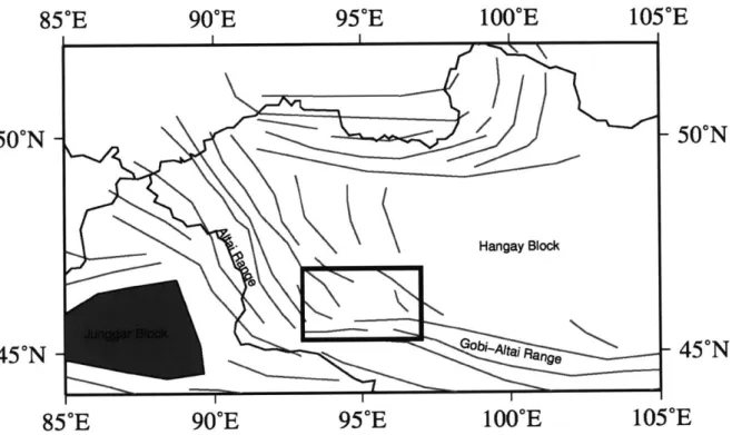 Figure  6:  Schematic  map  of the  dominant  structural  grain  in  western  Mongolia
