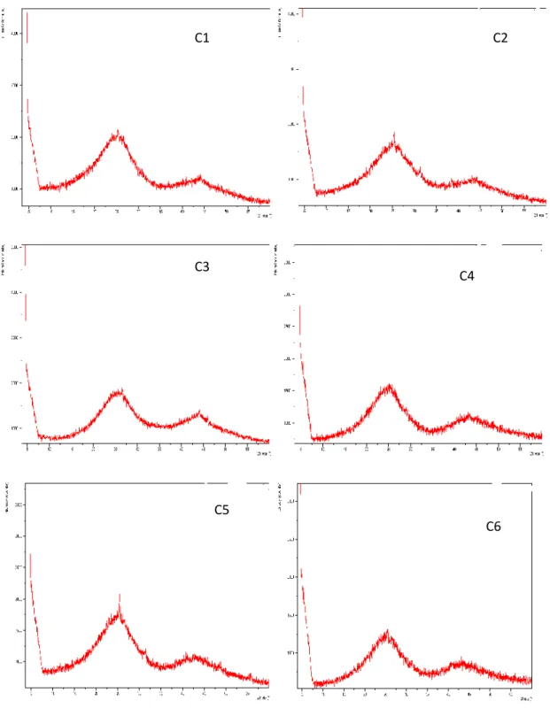 Figure IV.5: Diagrammes de diffraction des rayons X des 6 charbons actifs préparés