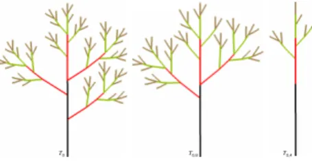 Figure 10: The T 0 family: (a) template plant T 0 and random trees from (b) T 0,8