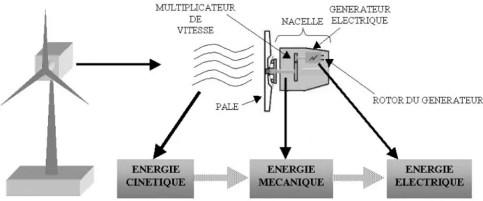 Figure I.1. Conversion de l'énergie cinétique du vent. 