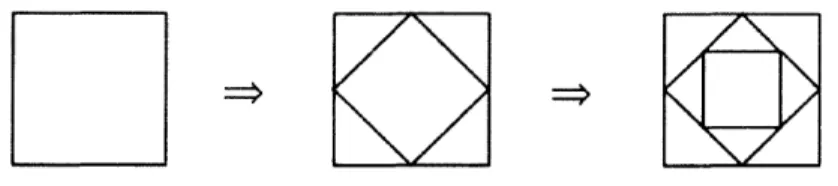 Figure 22. A computation for producing the design  on the right, starting  with  the bectangle  on the left as the base  shape and using the transformation  shown  in the middle shape  as the  rule.