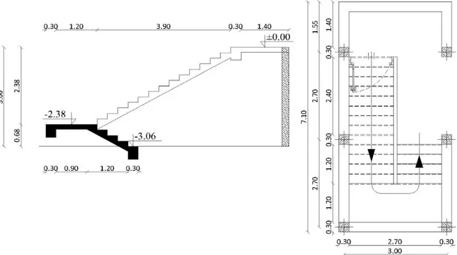 Figure II.7 :Vue en plan et coupe des escaliers RDC « type 1 » 