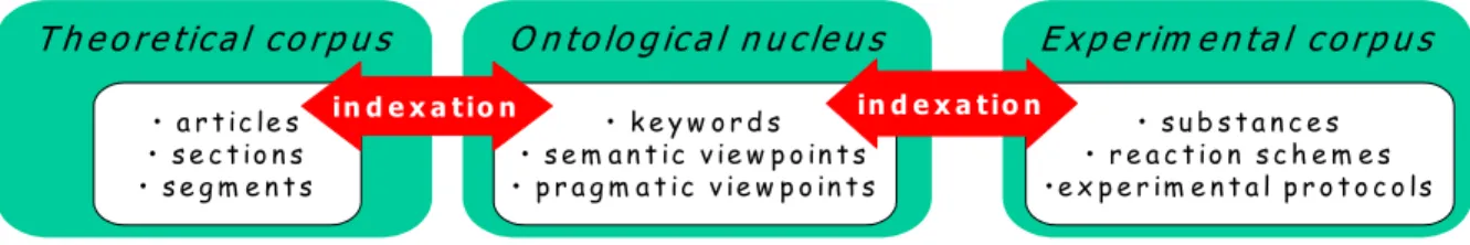 Figure 1 : Indexation relationship between the ontological nucleus and both the theoretical and  experimental corpuses