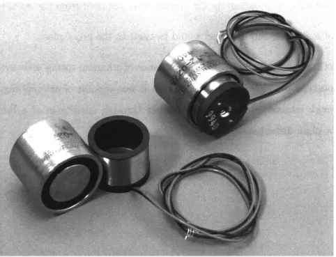 Figure  2-7:  Photograph  of  BEI  LA1O-12-027A  voice  coil  assembly,  single  core  assembly,  and single coil  assembly.