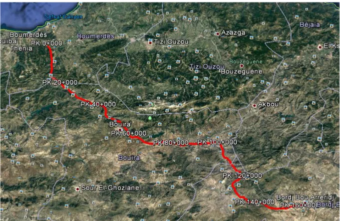Figure 1.1 Image Google du Tracé de la nouvelle ligne ferroviaire Thénia / BBA 