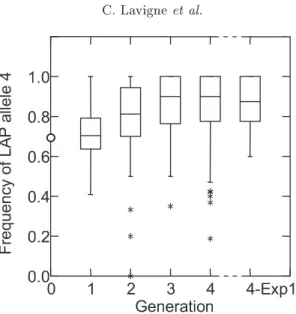 Figure 2. Box plot graph representing the evolution of the frequency of allele 4