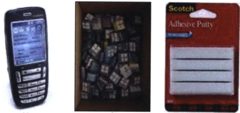 Figure 5-6.  End-user installation tools:  (a)  Audiovox  SMT5600 Smartphone, (b)  Box  of object usage  MITes,  (c)  Adhesive  putty used to attach sensors.