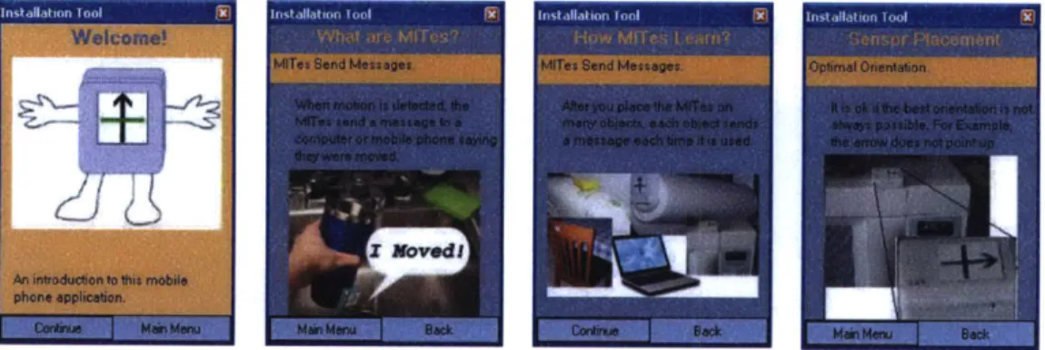 Figure 5-7.  Example  screenshots  of the introductory material provided by the Smartphone installation application.