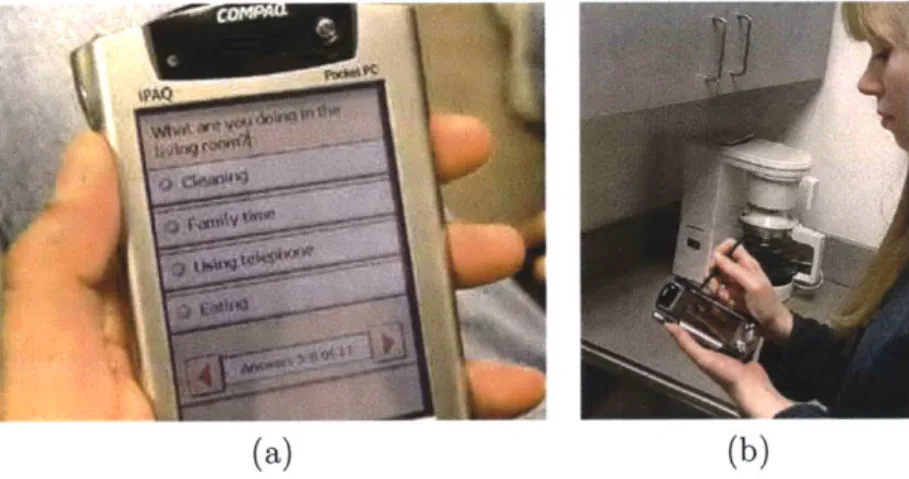 Figure 4-5:  (a)  One screen from the sampling  protocol used  in the studies for collecting training  data  on  activities  in  the  home  setting  and  used  to  develop  algorithms  to detect  everyday  activities  from  sensor  data  automatically