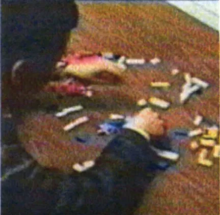 Figure  2.1  A  subject  performing  a LEGO sorting task in a study  on  peo-ple's use of spatial arrangement  and two-handed  manipulation.