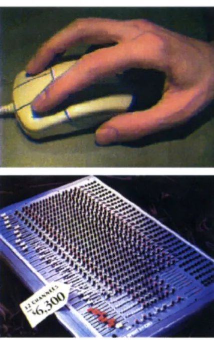 Figure  2.2  According  to  Buxton  and Fitzmaurice's  taxonomy,  the  mouse (top)  is  a  time-multiplexed  input device, while  the  mixing  board   (bot-tom)  is  a  space-multiplexed  input device.