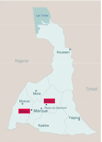 Figure 2. Carte de situation des deux villages étudiés dans la province de l’Extrême-Nord du Cameroun.