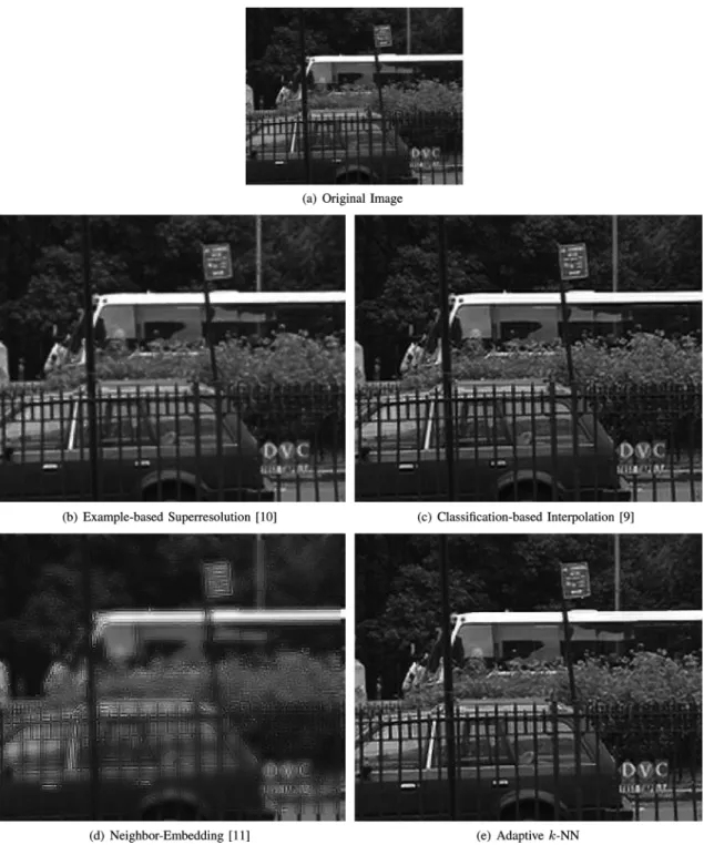Fig. 10. Comparisons of the bus image for various statistical learning interpolation techniques
